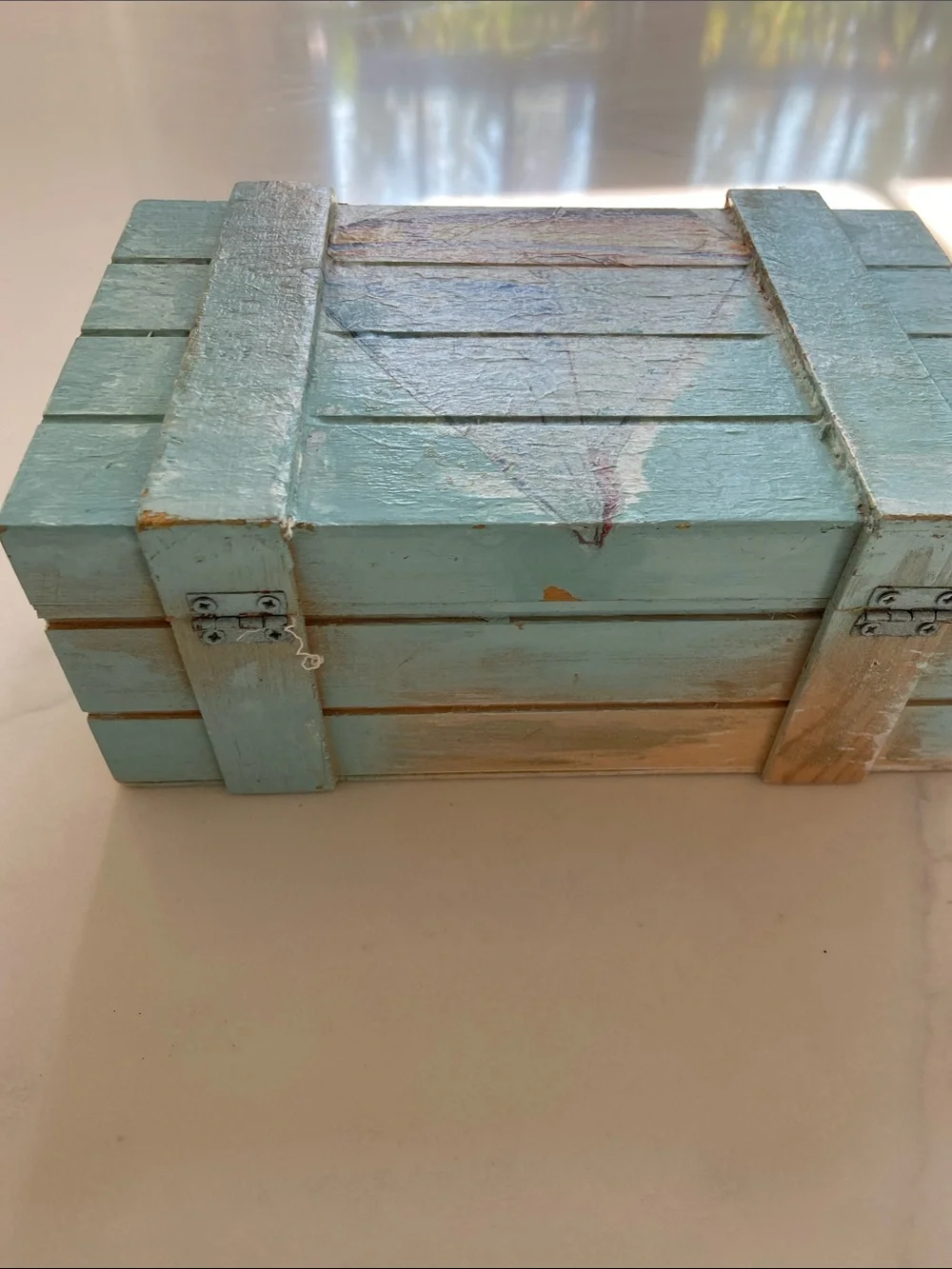 Coastal Wooden Trinket Box in Light Aqua - Nautical Accent